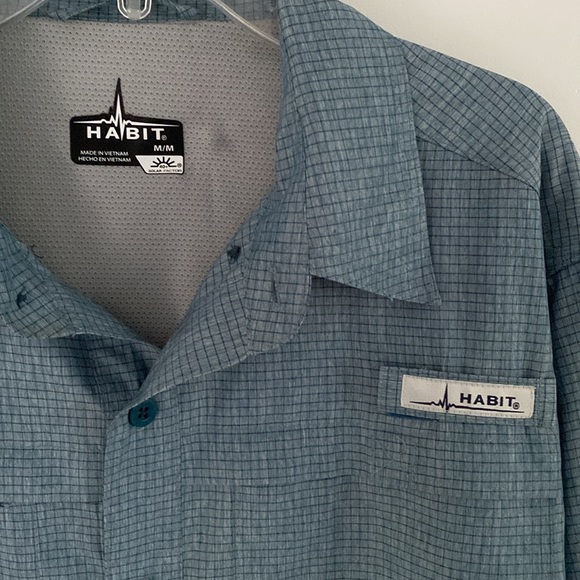 HABIT blue green teal check long sleeve outdoor UV fishing hiking M - Picture 2 of 5
